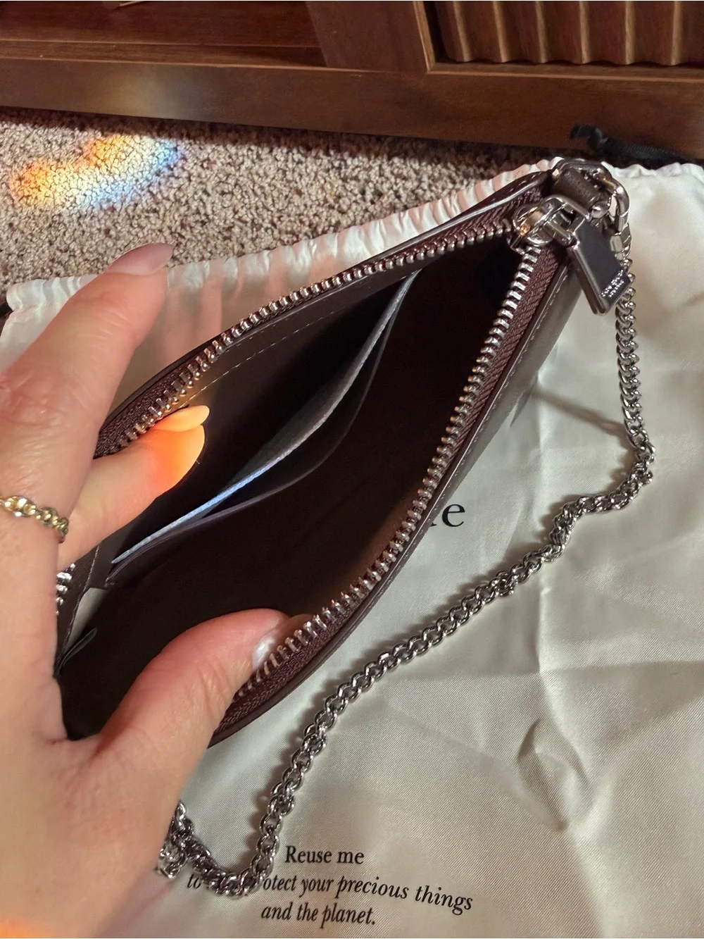 NEW Kate Spade Espresso Brown Leather Chain Shoulder Bag Pochette w/ Dust Bag